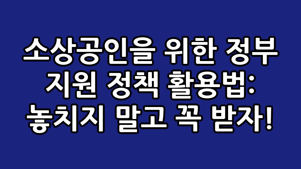소상공인을 위한 정부 지원 정책 활용법: 놓치지 말고 꼭 받자! 3